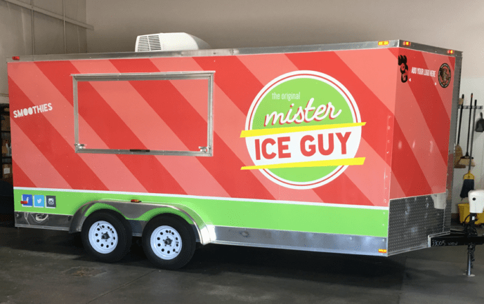 Trailer vehicle wrap for the original mister ice guy smoothies