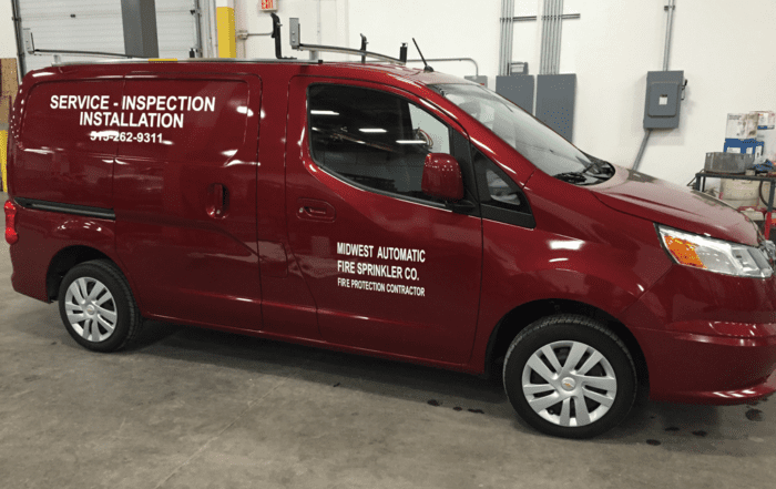Midwest Automatic Fire Sprinkler Company partial vehicle wrap