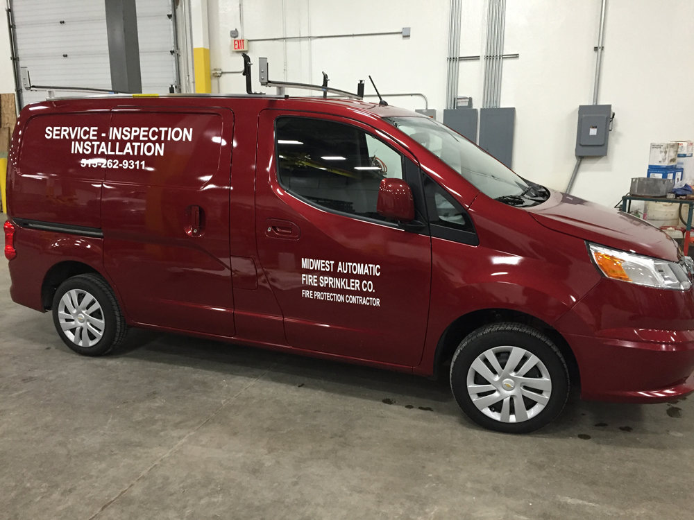 Midwest Automatic Fire Sprinkler Company partial vehicle wrap