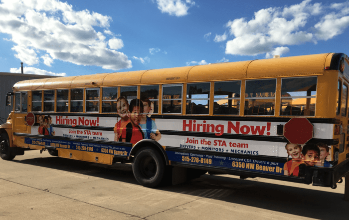 School Bus Hiring Now Vehicle Wrap
