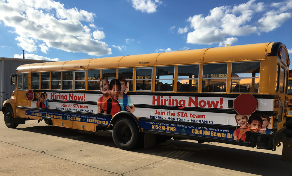 School Bus Hiring Now Vehicle Wrap
