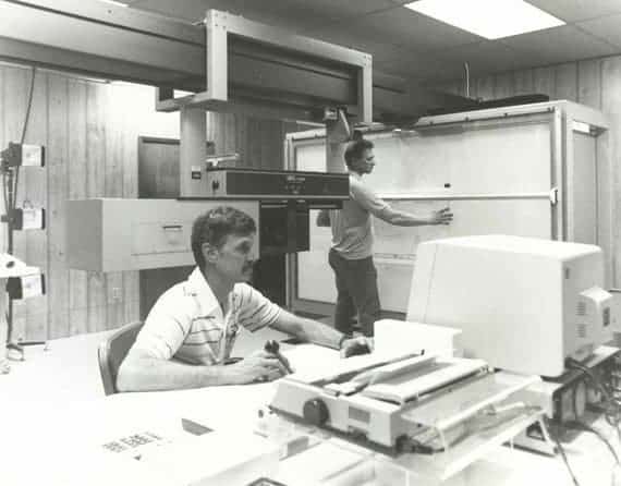 Len sits at what passed for a computer circa 1990 in the Opti-Copy camera room.